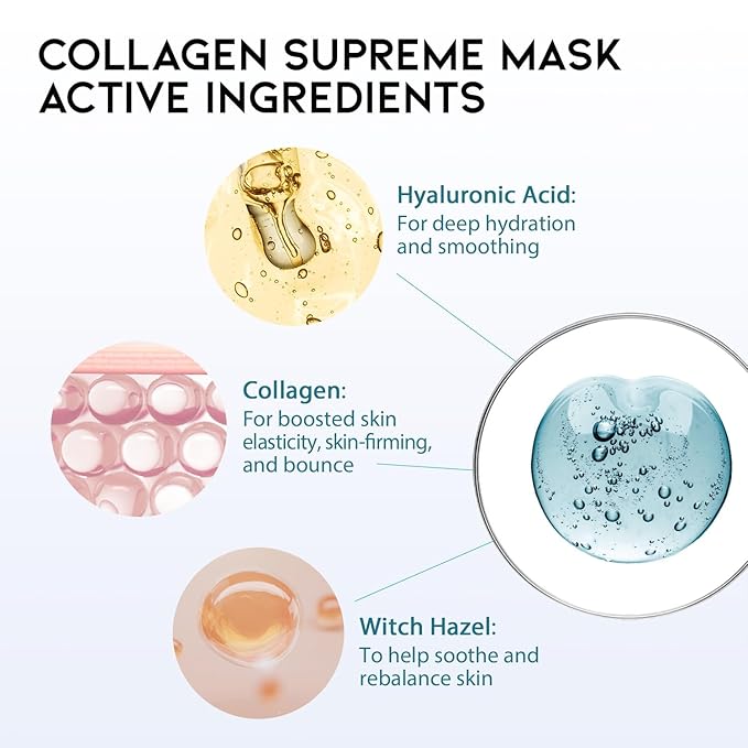 #OOTD Face Mask Korean Skincare for Dry Sensitive Skin | Hydrating, Revitalizing, Calming, Collagen, Ceramide, Cica, Vitamin C Serum Sheet Masks (12EA) - Bloomnest