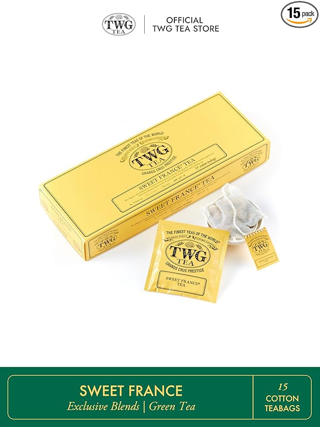 TWG Tea | Sweet France Tea | Green Tea | Chamomile Flowers & Rose Petals | 15 Hand Sewn Cotton Tea Bags | Gift Set - Bloomnest