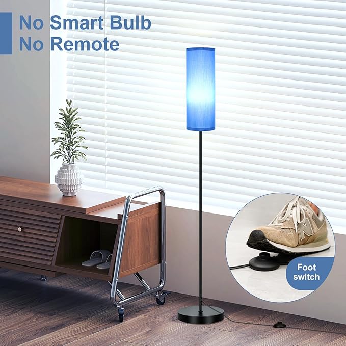 FRIDEKO HOME Floor Lamp with Blue Shade, Simple Design with Foot Pedal Switch, Small Tall Lamps for Living Room Bedroom Office, Corner Floor Stand Light with Black Pole Lamp (No Bulb/No Remote) - Bloomnest