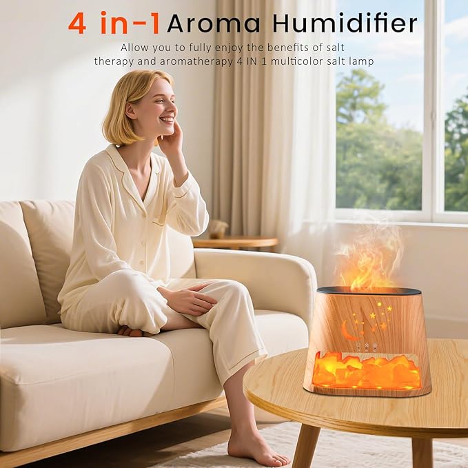 Essential Oil Diffuser : 260ml Aromatherapy Diffuser & Himalayan Salt Lamp with Remote Control & Timer,Cool Mist Humidifier with 8 Colors LED Lights & Auto-Off for Bedroom,Offce,Yoga Room(Wood Grain) HEEYCEMUS