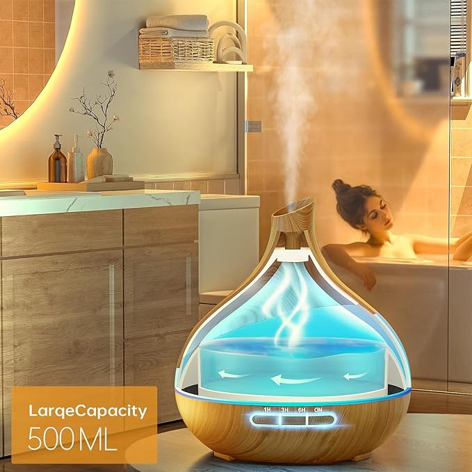 500ML Essential Oil Diffuser: Aroma Diffuser with Remote Control for Hotel Spa Yoga Room - Humidifiers for Bedroom with 14 Colors LED Night Light for Kids/Women Home Relaxation - Bloomnest