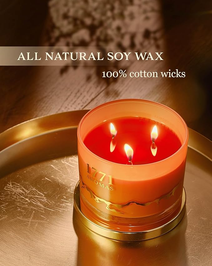 Pumpkin Spice Scented Candles - Fall Candles - 100% Natural Soy Wax - Large 3 Wick Jar Candle - Up to 50 Hours Burning - Gift-Ready Candle for Men & Women - Aromatherapy Candles - Bloomnest