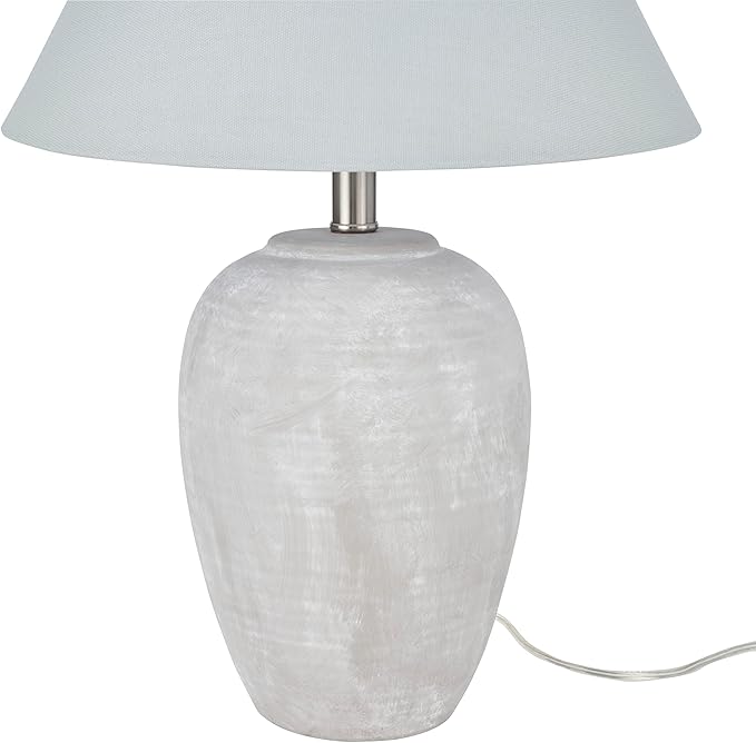 Nourison Home 23" Grey Vintage Distressed Ceramic Pot Table Lamp for Bedroom, Living Room, End Table, with Grey Conical Empire Shade - Bloomnest