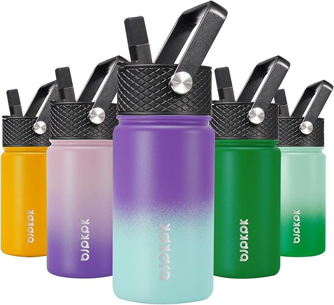 BJPKPK Water Bottle with Straw Lid, 15 oz Insulated Water Bottle, Stainless Steel Metal Water Bottles, Reusable Leak Proof BPA Free Thermo, Flask, Cups, Lavender - Bloomnest