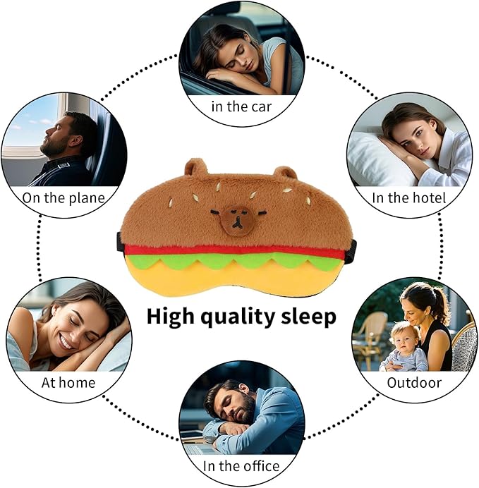 Cute Sleep Eye Masks for Kids, Kawaii Cartoon Kids Sleeping Mask for Women Boys Girls Teens, Soft Plush Adjustable Eyeshade Silk Travel Nap Eye Cover, Brown Burger - Bloomnest