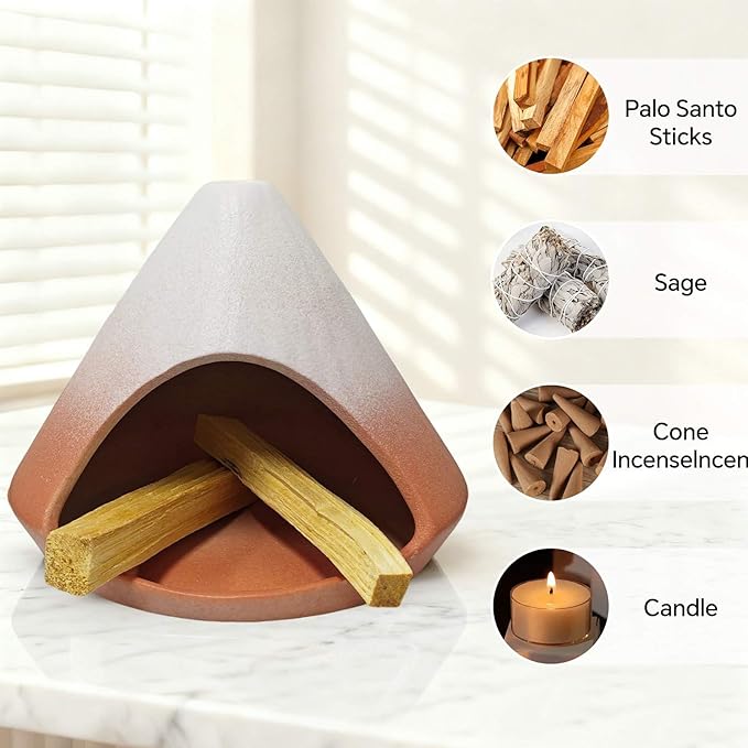 Palo Santo Holder Burner, Modern Incense Burner for Sage, Palo Santo Sticks and Cones Burning, Meditation and Energy Cleansing Aromatic Home Decor,Meditation Gifts（Matte Pink） Bloomnest