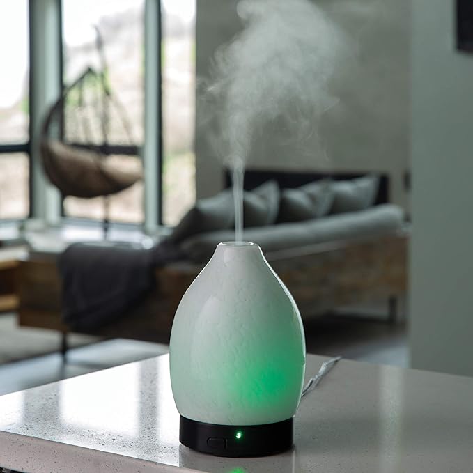 Airome Moonstone Medium Essential Oil Diffuser|100 mL Humidifying Ultrasonic Aromatherapy Diffuser 8 Colorful LED Lights, Intermittent & Continual Mist, Auto Shut-Off Airom%C3%A9