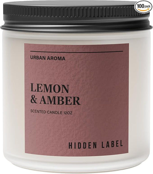 Hidden Label Lemon Amber Scented Candle, 12oz 2 Wick Natural Soy Non Toxic Candles, Clean Burning Long Lasting Aromatherapy for Home | Gifts | Décor,Premium Scents for Relaxation & Stress Relief - Bloomnest