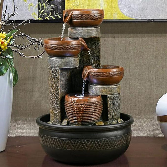 15.7" H 4-Tier Indoor Tabletop Waterfall Fountain with LED Lights Desktop Fountains Calming Sound for Home Office Decor (15.7ihch) - Bloomnest