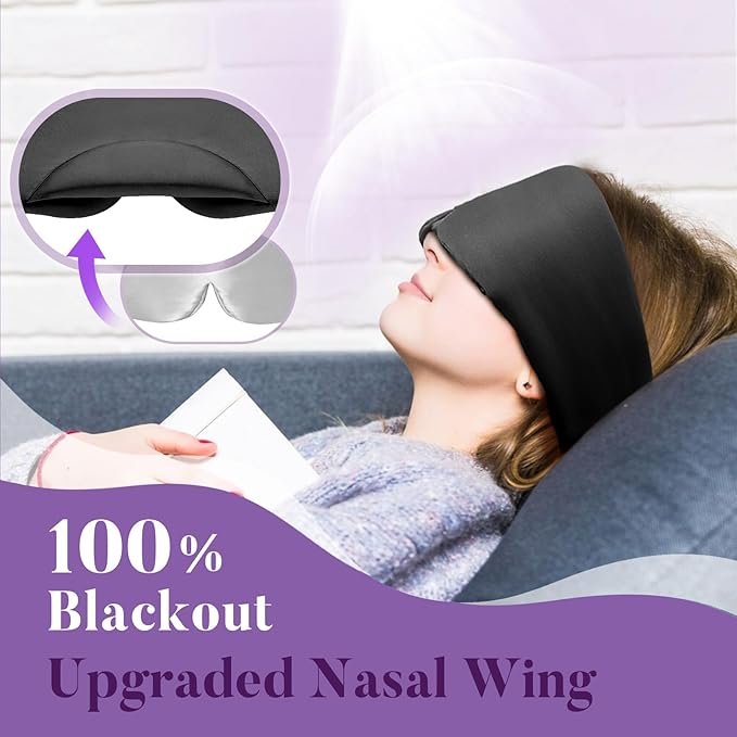 Satin Sleep Mask - Updated Design Light Blocking Eye Mask for Men and Women, Soft and Comfortable Night Sleeping Mask, Eye Cover for Travel/Sleeping (Black) - Bloomnest