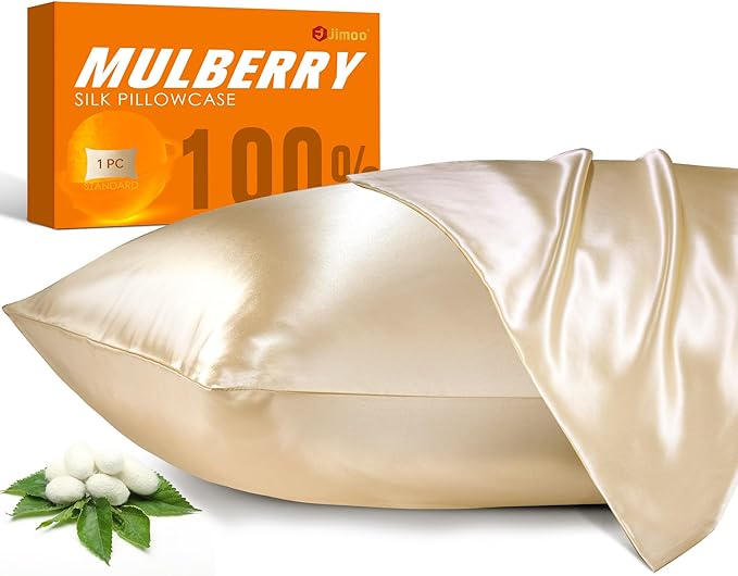 100% Mulberry Silk Pillowcase for Hair and Skin, 22 Momme Pure Natural Silk Pillow Case Both Sided with Zipper, Pillow Cover for Women Mom Men (Beige, Standard 20''×26'', 1 Pack) - Bloomnest
