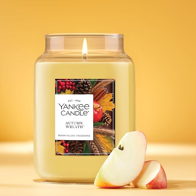 Yankee Candle Autumn Wreath, Fall Scented Candle, 22oz Large Jar with up to 150 Hour Burn Time - Bloomnest