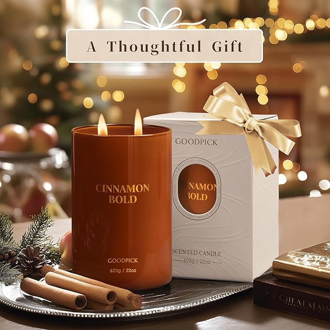 Goodpick Cinnamon Bold Scented Soy Candle, 22oz Long Burning 120H, Warm Spicy Vanilla Clove Gourmand, Home Aromatherapy Candles - Bloomnest