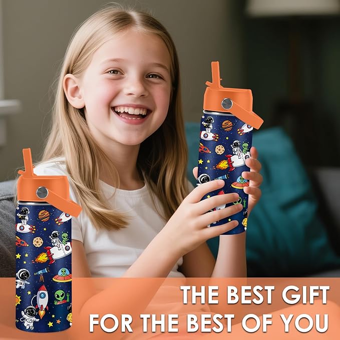 Space Astronomy Gifts for Kids - 16 Oz Kids Water Bottle with Straw Lid, Stainless Steel Insulated Tumbler, Leak Proof, BPA-Free, for Boys, School, Travel - Universe Children Birthday Gifts Cups(1pc) - Bloomnest