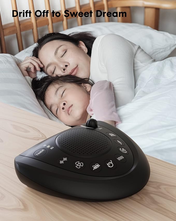 White Noise Machine, Portable Sleep Sound Machine with 24 Soothing Sounds, Timer & Memory Function, Headphone Jack, USB Charging, Powered by AC or Battery for Baby, Kids, Adults, Travel