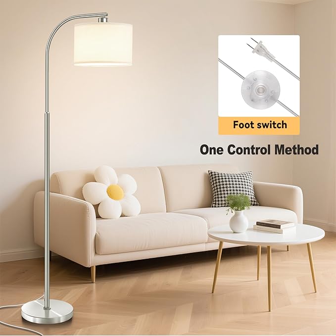 Floor Lamp for Living Room,65'' Modern Standing Lamps with 9W LED Bulb,Silver Tall Floor Light with Fabric Shade,3 Color Temperatures Tall Lamp for Bedroom Office Study Room Corner Dining Room - Bloomnest