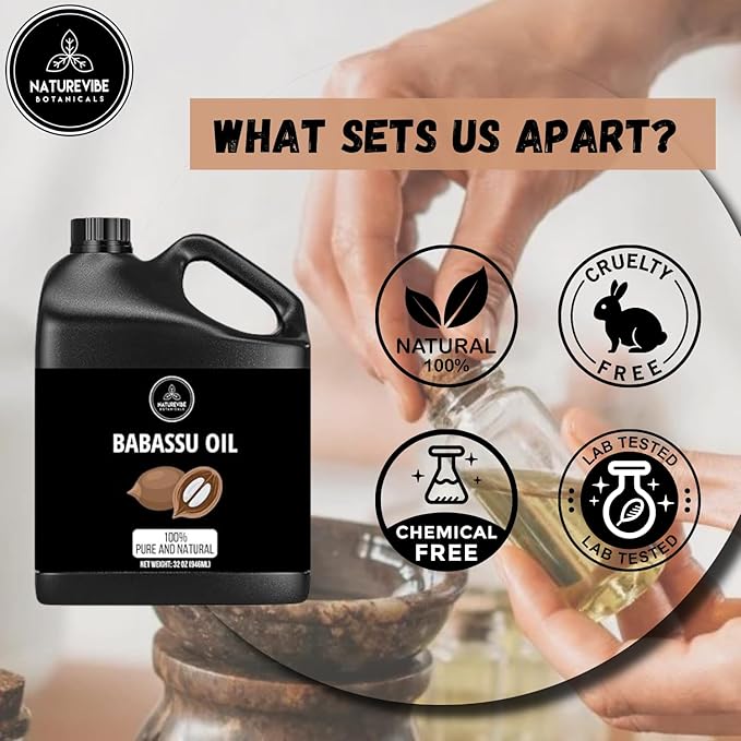Naturevibe Botanicals Babassu Oil 32 Ounces | 100% Pure and Natural | Great for Skin Care and Hair Care - Bloomnest