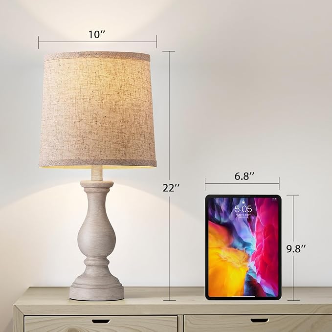 Seealle Farmhouse Table Lamps Set of 2 - Rustic Bedroom Lamps for Living Room, 22" Boho Bedside Lamp for Night Stands End Table Office Desk Lamp Nightstand Clearance Decorating with Linen Shades - Bloomnest
