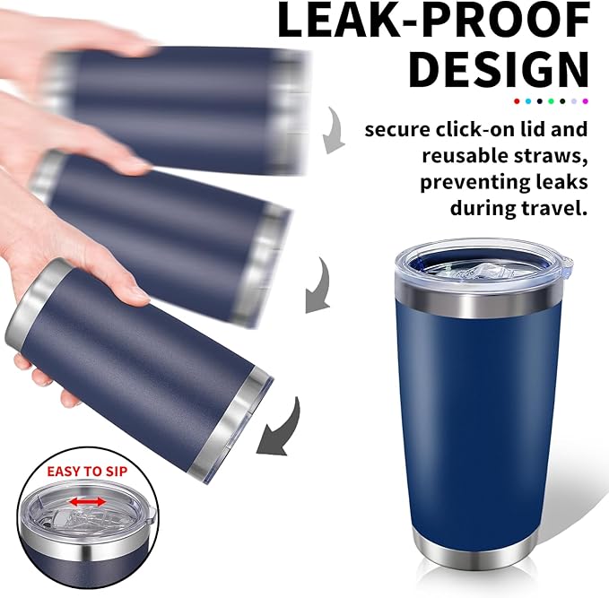 1 Packs, 20oz Stainless Steel Tumbler with Lid, Leakproof Double Wall Travel Mug for Hot/Cold Drinks, Home Office Outdoor Party Use, Durable Powder Coated Insulated Cup/Dark Blue - Bloomnest
