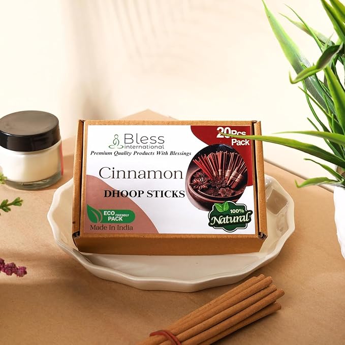 Bless-International Cinnamon-100%-Natural-Incense-Bambooless-Dhoop-Sticks Handmade-Organic-Chemicals-Free for-Purification-Relaxation-Positivity-Yoga-Meditation The-Best-scents-4.5-Inches-20-Sticks