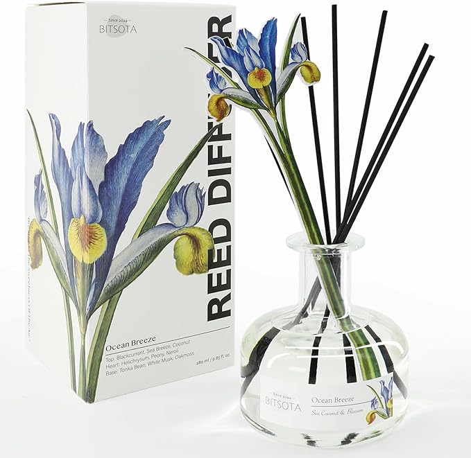 Reed Diffuser Set, 9.85 oz Ocean Breeze Scented Diffuser with Decorative Card Home Fragrance Reed Diffuser for Bathroom Shelf Decor, Ideal Gift for Woman