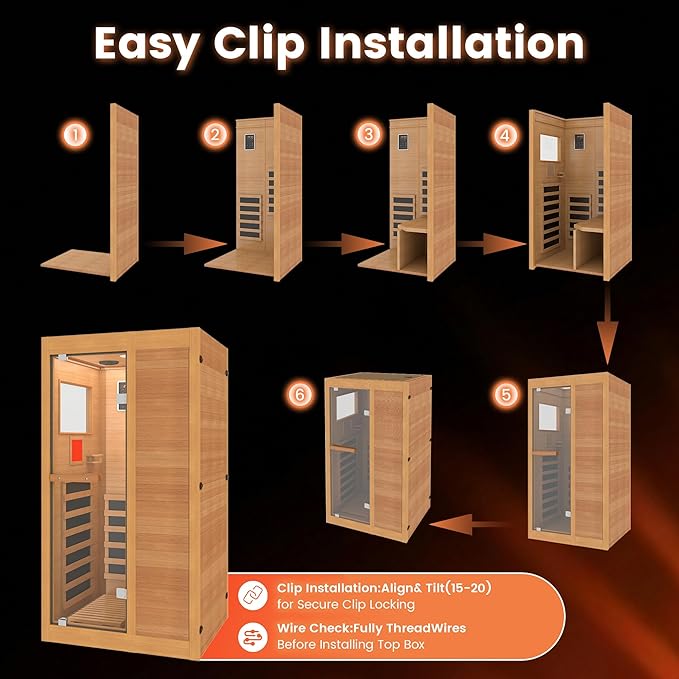 Infrared Sauna,1 Person Red Light Sanua with for Home,950w/110v Full Spectrum Indoor Dry Sauna, Carbon, Heater Panels, Bluetooth Audio, 8-Color Chromotherapy Lights, 35.4"x 31.5"x 66.9" HOMTHING