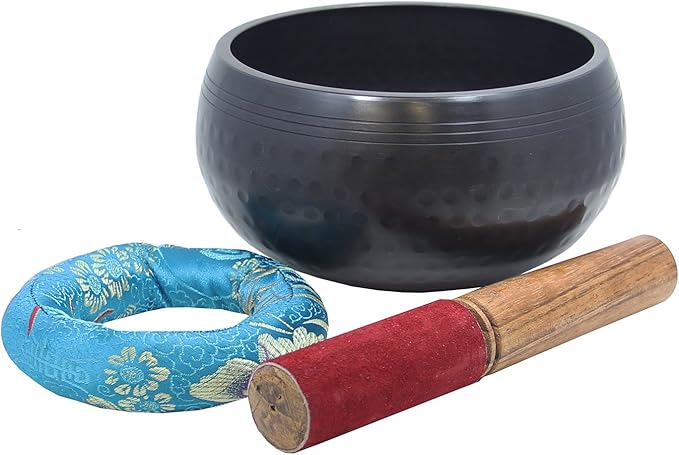 DharmaObjects Tibetan Dark Hand Hammered 5.5 Inches Singing Bowl Cushion Mallet Set - Bloomnest
