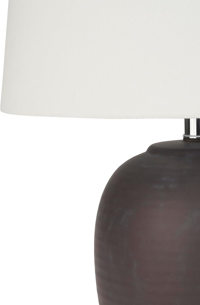 Nourison Home 23" Dark Purple Distressed Ceramic Pot Table Lamp for Bedroom, Living Room, Dining, Office, with White Shade - Bloomnest
