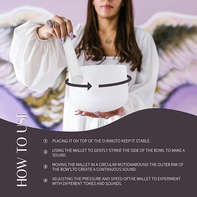 440HZ 8 Inch Frosted Quartz(F) Note Heart Chakra Frosted Quartz Crystal Singing Bowl Dispensing Free Mallet And O-ring for Sound Healing Meditation Experience The Beautiful Sounds of Nature - Bloomnest