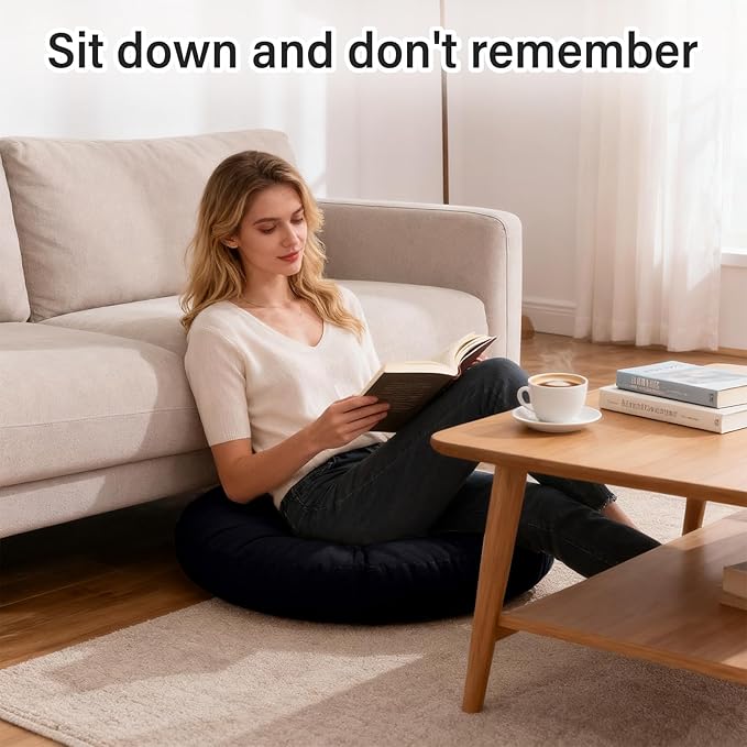 Tiita Floor Pillows Cushions Round Chair Cushion Outdoor Seat Pads for Sitting Meditation Yoga Living Room Sofa Balcony 22x22 Inch, Black