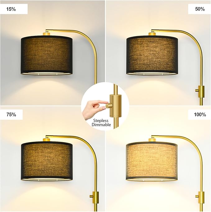 【Upgraded】 Dimmable Gold Floor Lamp, 1200 Lumens LED Bulb Included, Arc Floor Lamps for Living Room Modern Standing Lamp with Black Shade, Tall Lamp for Living Room Bedroom Office Reading Room Nursery - Bloomnest