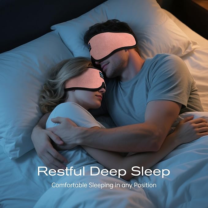 3D Sleep Mask with Bluetooth Headphones, Sleeping Headphones for Side Sleepers, Wireless Music Eye Mask with Ultra-Thin Stereo Speakers for Men, Women, Tech Gifts, Pink - Bloomnest