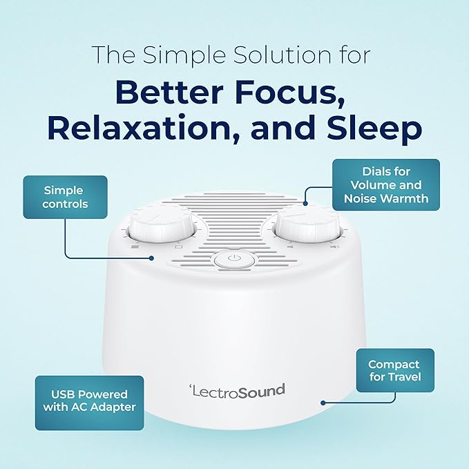 Adaptive Sound Technologies Lectro Sound 2 White Noise Machine - Simple Machine for Nursery or Bedroom - Non-Looping, Warm White Noise for Soothing Sleep - for All Ages - White - Bloomnest