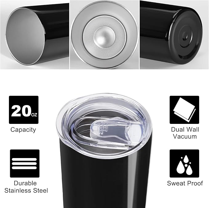VEGOND Stainless Steel Skinny Tumblers Bulk 12 Pack, 20 oz Vacuum Insulated Tumblers with Lids and Straws, Double Wall Coffee Mug, Travel Water Cup, Matte Black - Bloomnest