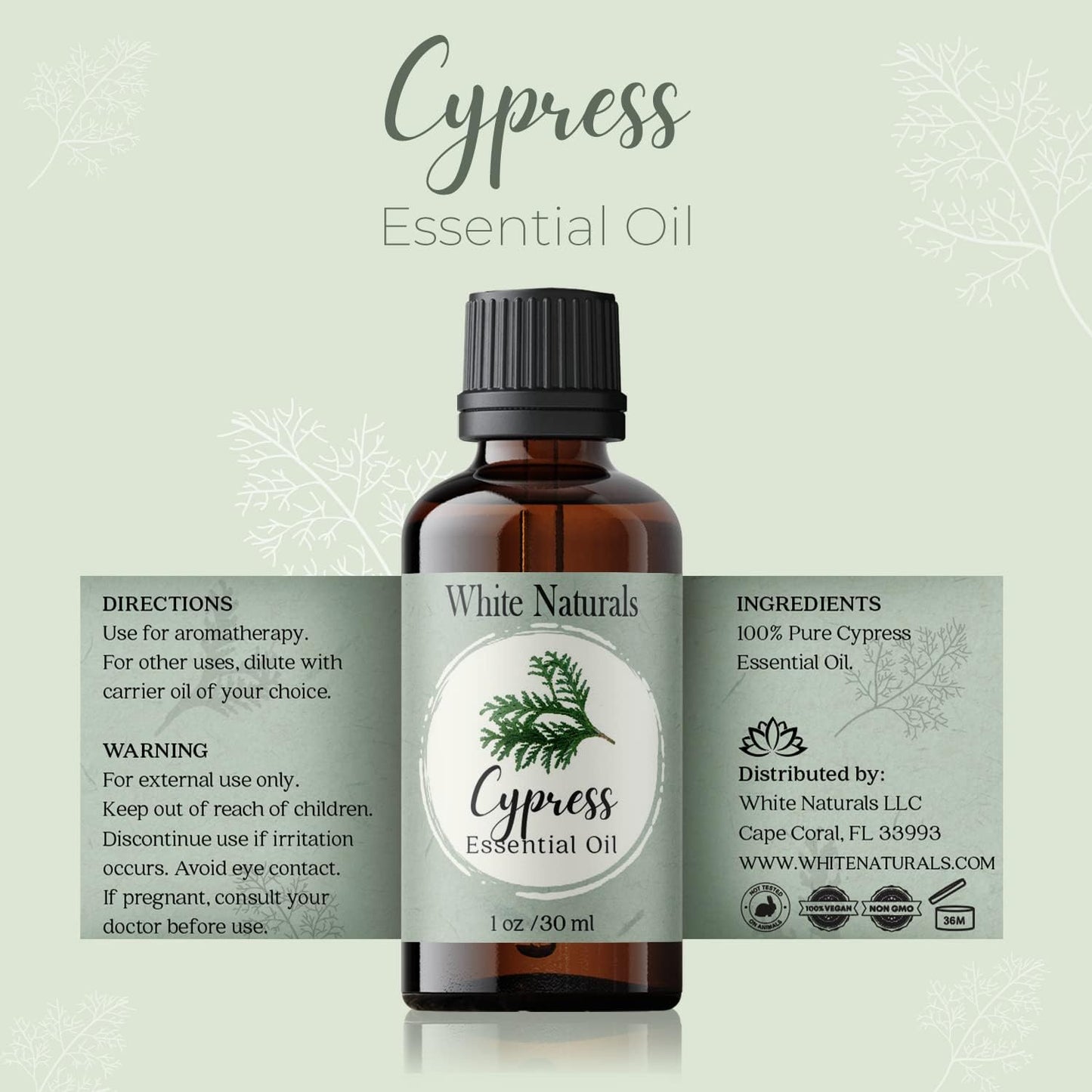 Cypress Essential Oil, 100% Pure & Natural Therapeutic Grade Essential Oil for Aromatherapy Diffusers, Undiluted for Healthy Skin & Hair Growth, Ideal for Bedroom, Living Room, Office 1oz