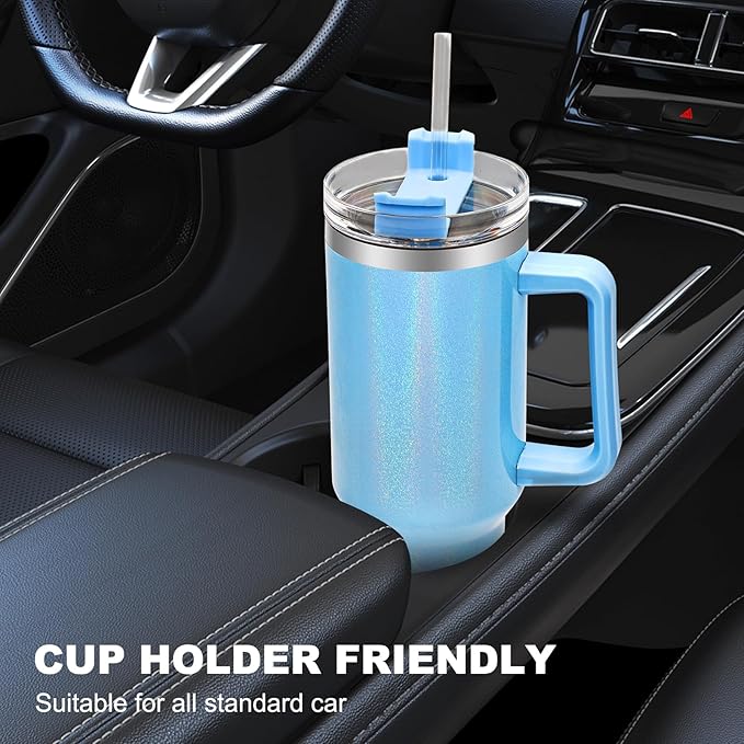 40 oz Tumbler with Handle and Flip Straw Lid, Vacuum Insulated Leak Proof Double Walled Stainless Steel Glitter Travel Mug Tumblers, Maintains Cold Ice and Heat for Hours(Blue) - Bloomnest