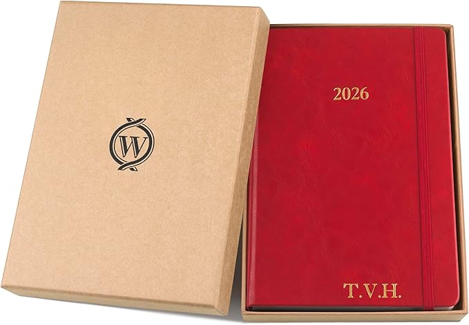 Wykeham's Executive 2026 Daily Journal Planner – US Public Holidays & Format – Customization Available (Personalized Crimson, 8.5"×5.5") - Bloomnest