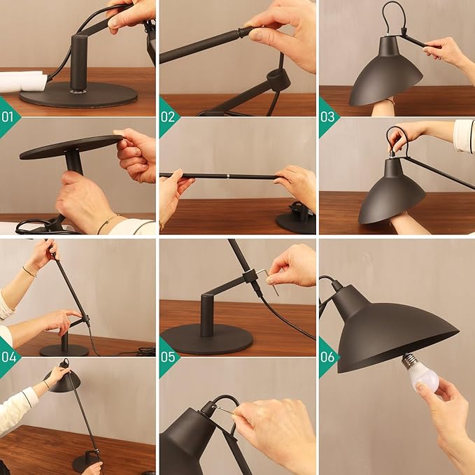 Desk Lamp Modern Industrial 100% Metal Table Lamp 22", Soft White Light (3000K) with Adjustable Switch, Ideal for Office Bedroom Study Room Living Room Nightstand Bedside Lamps Sand Black - Bloomnest
