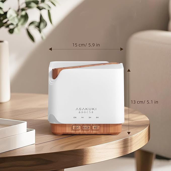 ASAKUKI 700 ml Premium Essential Oil Diffuser, 5 in 1 Ultrasonic Aromatherapy Fragrant Oil Vaporizer Humidifier, Timer and Auto-Off Safety Switch, 7 LED Light Colors - Bloomnest