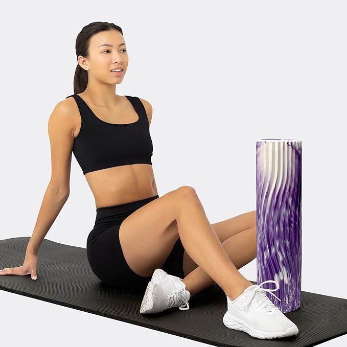 Oceanfoam Tidal Roller - Purple Marbled - Muscle Massage Foam Roller for Back Pain & Stretching - Firm and Ergonomic Wide Wave Textured - Yoga, Athletics, & Wellness - Full Size, 20" x 5"
