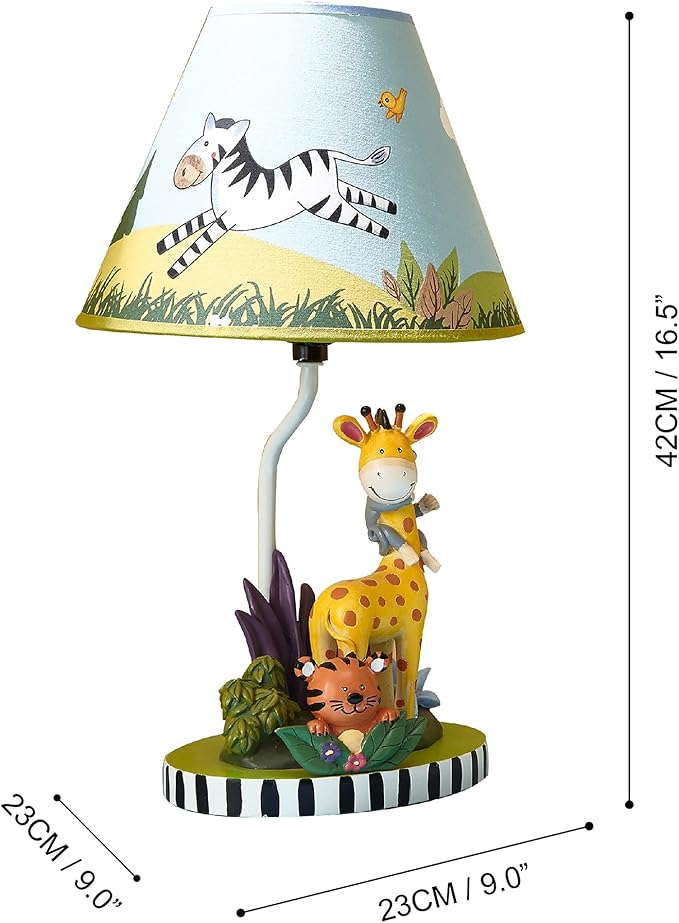Fantasy Fields - Sunny Safari Animals Thematic Kids Table Lamp, for Girls & Boys Rooms with Printed Zebra Lampshade & Sculpted Monkey, Giraffe, & Tiger Base, Jungle Lamp for Nurseries & Baby Rooms - Bloomnest