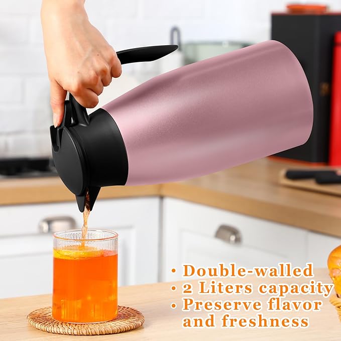 Norme 2 Pcs Thermal Coffee Carafe Insulated Stainless Steel Coffee Carafe for Hot Liquid Vacuum Thermal Pot Creamer Pitcher Dispenser with Brushes Keeping Hot Water Milk(Pink, Blue) - Bloomnest