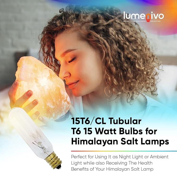 lumenivo 15 Watt Bulbs for Himalayan Salt Lamps 15T6/CL Tubular T6 15 Watt Candelabra Bulb E12 Base Light Bulbs for Exit Signs - Clear - 120V - 10 Pack - Bloomnest