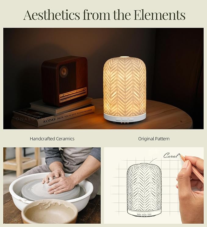 Essential Oil Diffuser – 2.4MHz Ultrasonic Aromatherapy Diffuser, Health Night Light, Timer & Auto Shut-Off, BPA-Free, 120ml Ceramic Oil Diffuser for Bedroom, Office, Spa, Yoga - Bloomnest