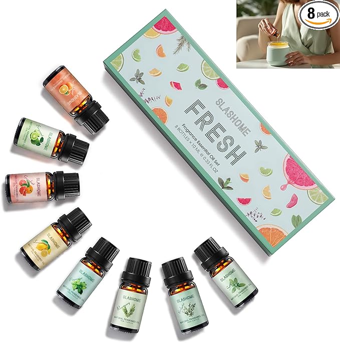 Fresh Essential Oils Set – 8 Pcs Uplifting Aromatherapy Oils for Diffuser | Purifying Scents for Home,Fragrance Oil for Candle, Aromatherapy Gift Set | Lemon, Peppermint, Rosemary, Eucalyptus & More - Bloomnest