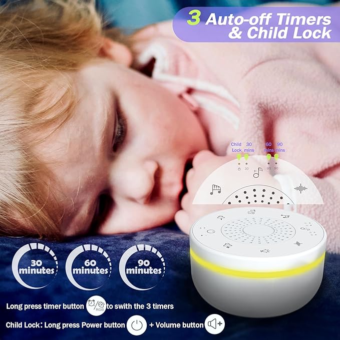 Portable White Noise Sound Machine with 30 Soothing Sounds,5 Color Night Light,3 Timers, Memory Function, Child Lock, White Noise Machine for Baby Adults Kids Sleeping Travel Office Privacy - Bloomnest