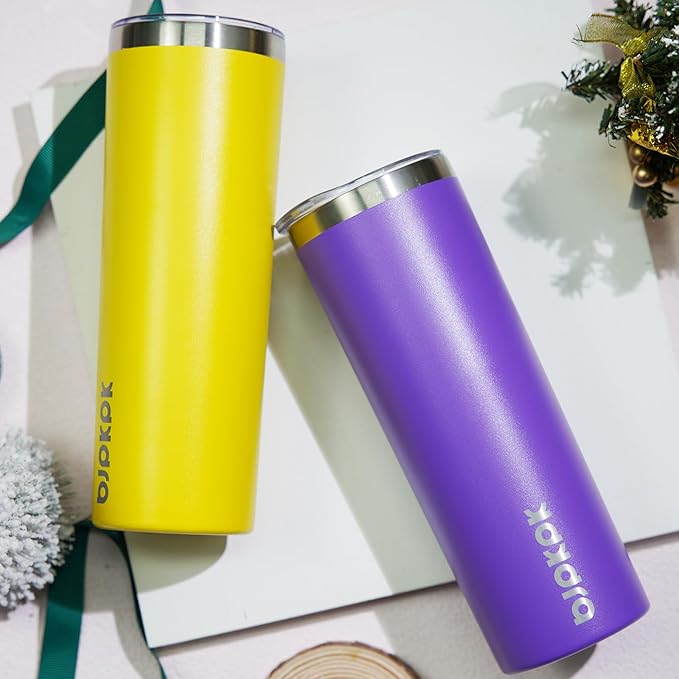 BJPKPK 20 oz Skinny Tumbler with Lid 2 Pack Slim Insulated Travel Coffee Cup Stainless Steel Thermal Mug,Purple,Goldenrod - Bloomnest