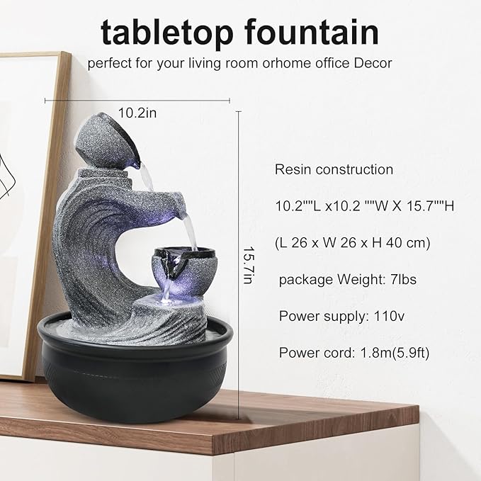 15.7-inch High 4-Tier Indoor Tabletop Water Fountain Polyresin Water Fountains - Resin Crafts - Elegant Design - Tabletop Ornament - Ideal for Desktop Home Office Living Room Gifts