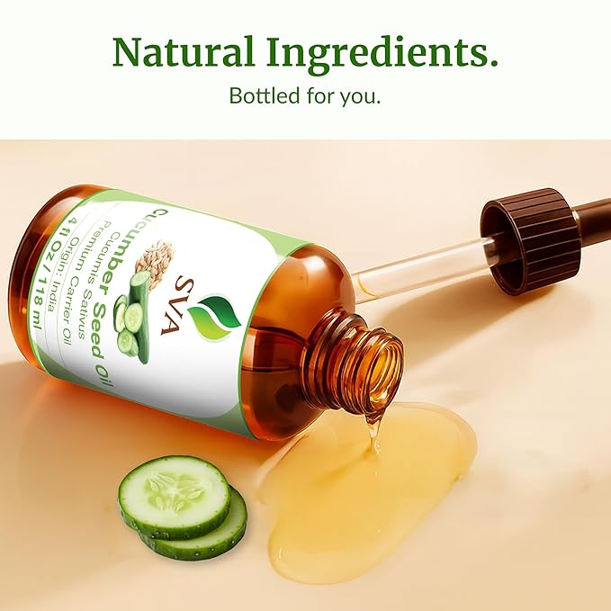 SVA Cucumber Seed Oil - 4 Fl Oz – 100% Natural Cold Pressed Cucumber Oil - for Face, Skin Care, Hair Care, Scalp Massage & Body Massage – Carrier Oil with Dropper - Bloomnest