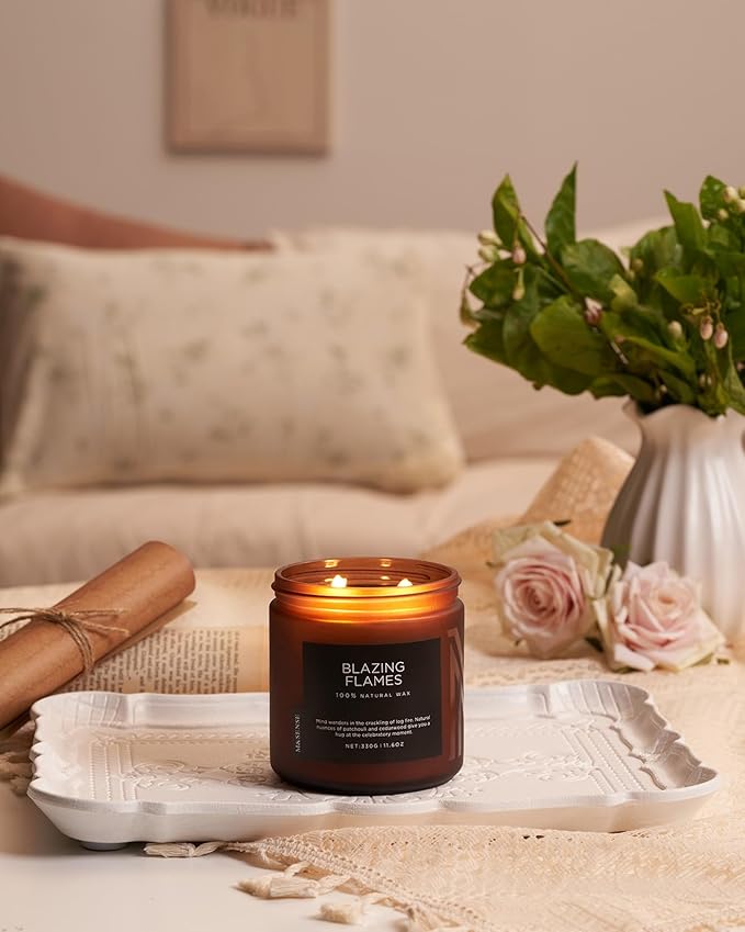 M&SENSE Blazing Flame Warm Winter Scented Candles, 11.6oz 70 Hours Long Lasting Candle for Home Decor Housewarming Gift, 2 Cotton Wick Natural Soy Wax Candle for Thanksgiving Chritsmas Holiday - Bloomnest